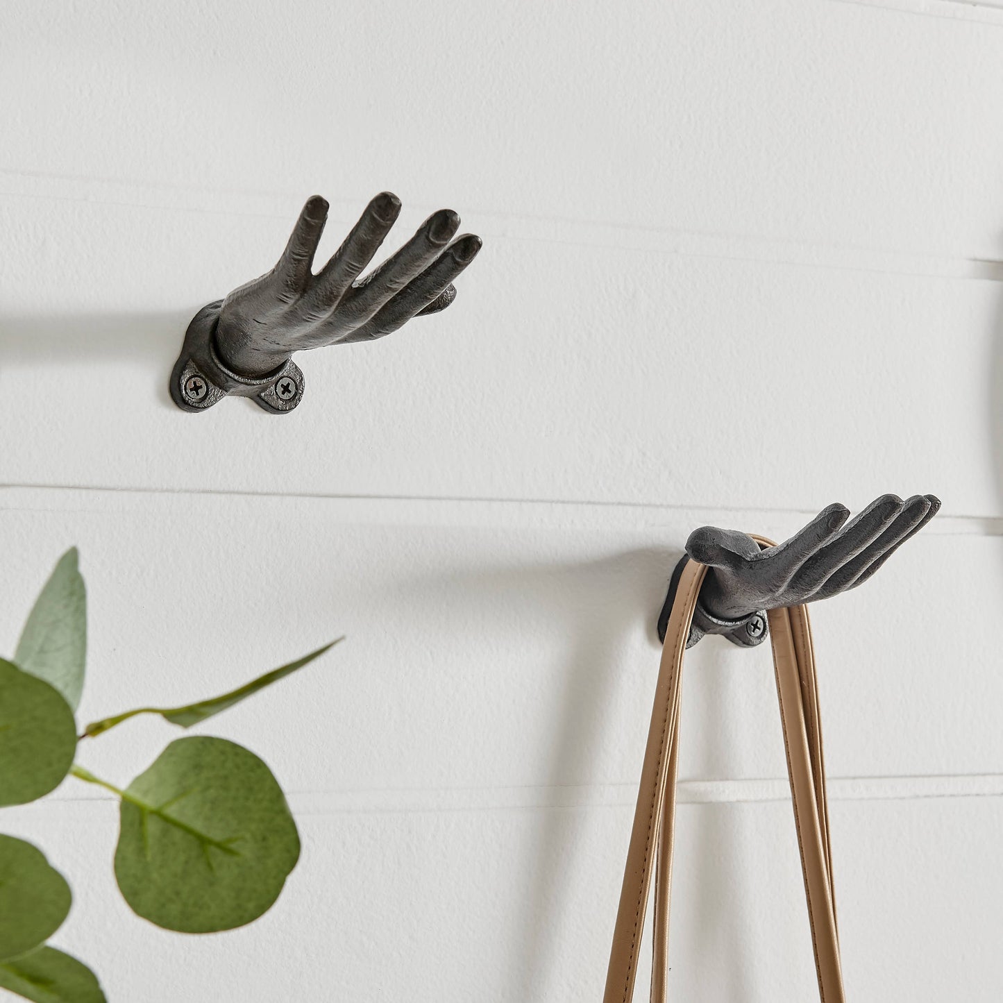 "Palms Up" Dark Brown Cast Iron Wall Hook Set of 2