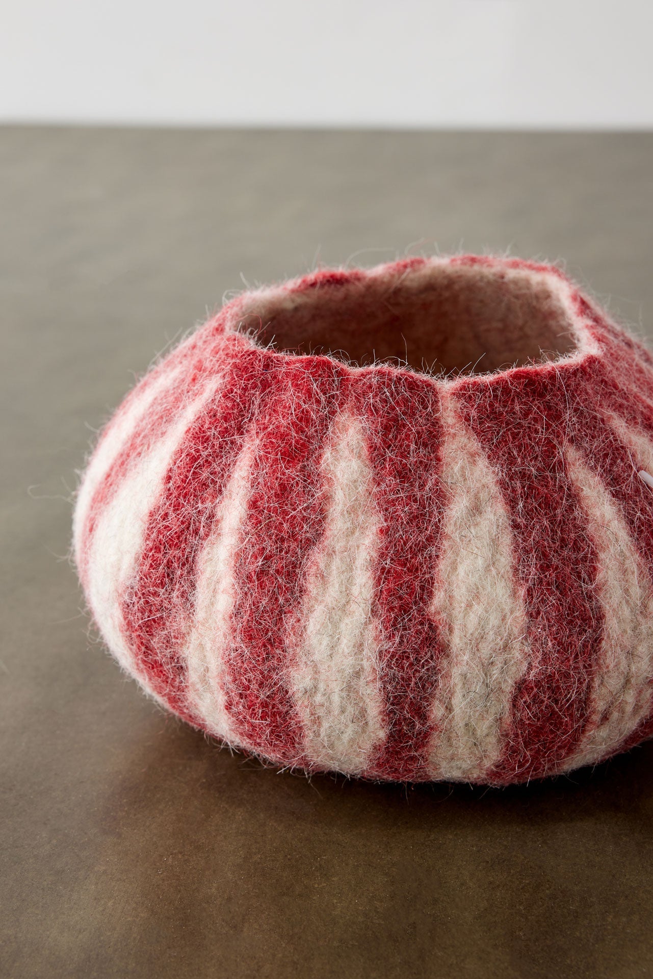 Berry Red Karakul Striped Wool Ukhamba Decorative Bowl