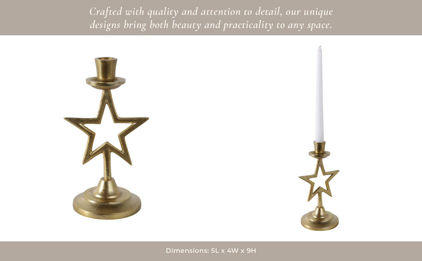 Aluminum Boho Cut-Out Star Taper Holder - Gold, 9 in.