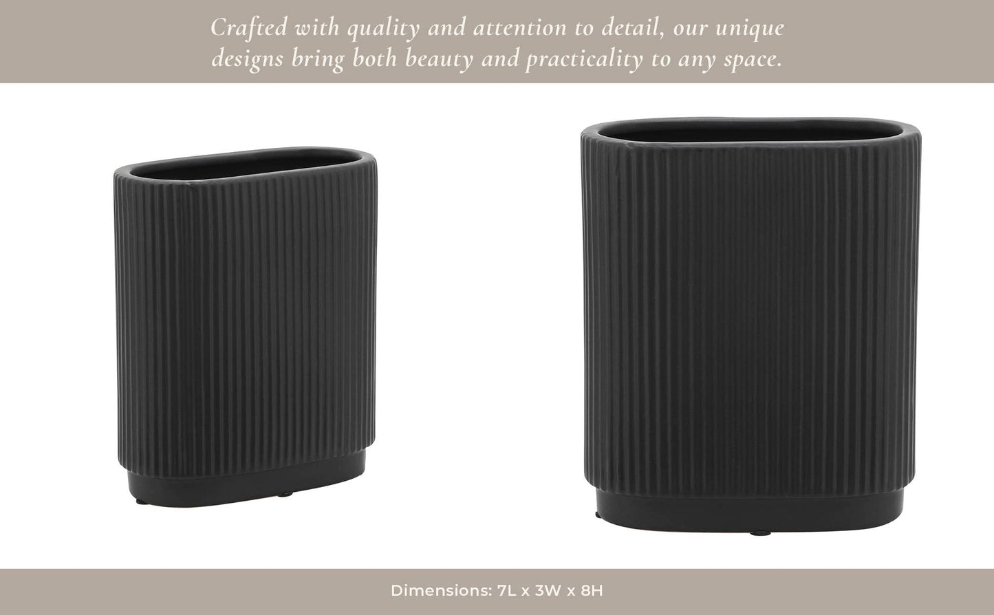 Ceramic Modern Ridged Decorative Vase - Black, 8 in.