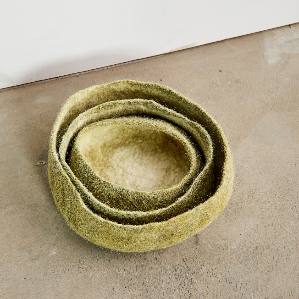 Olive Green Hand-Felted Wool Nesting Bowls
