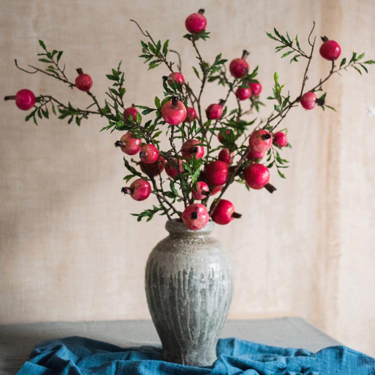 Artificial Fruit Large Red Pomegranate Fruit Stem 36" Tall