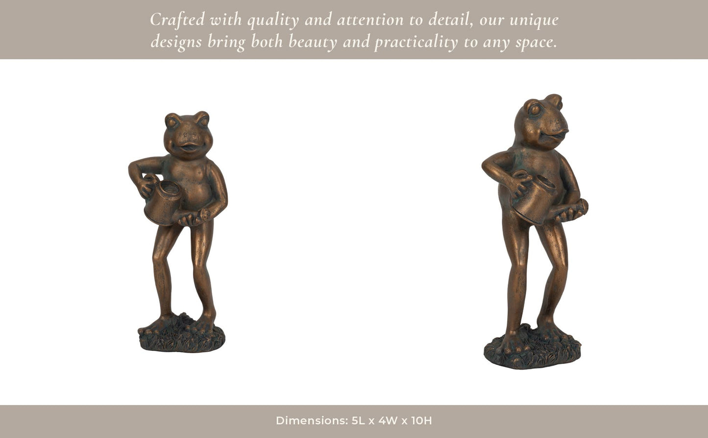 Resin Frog and Watering Can Garden Statue - Bronze, 10 in.