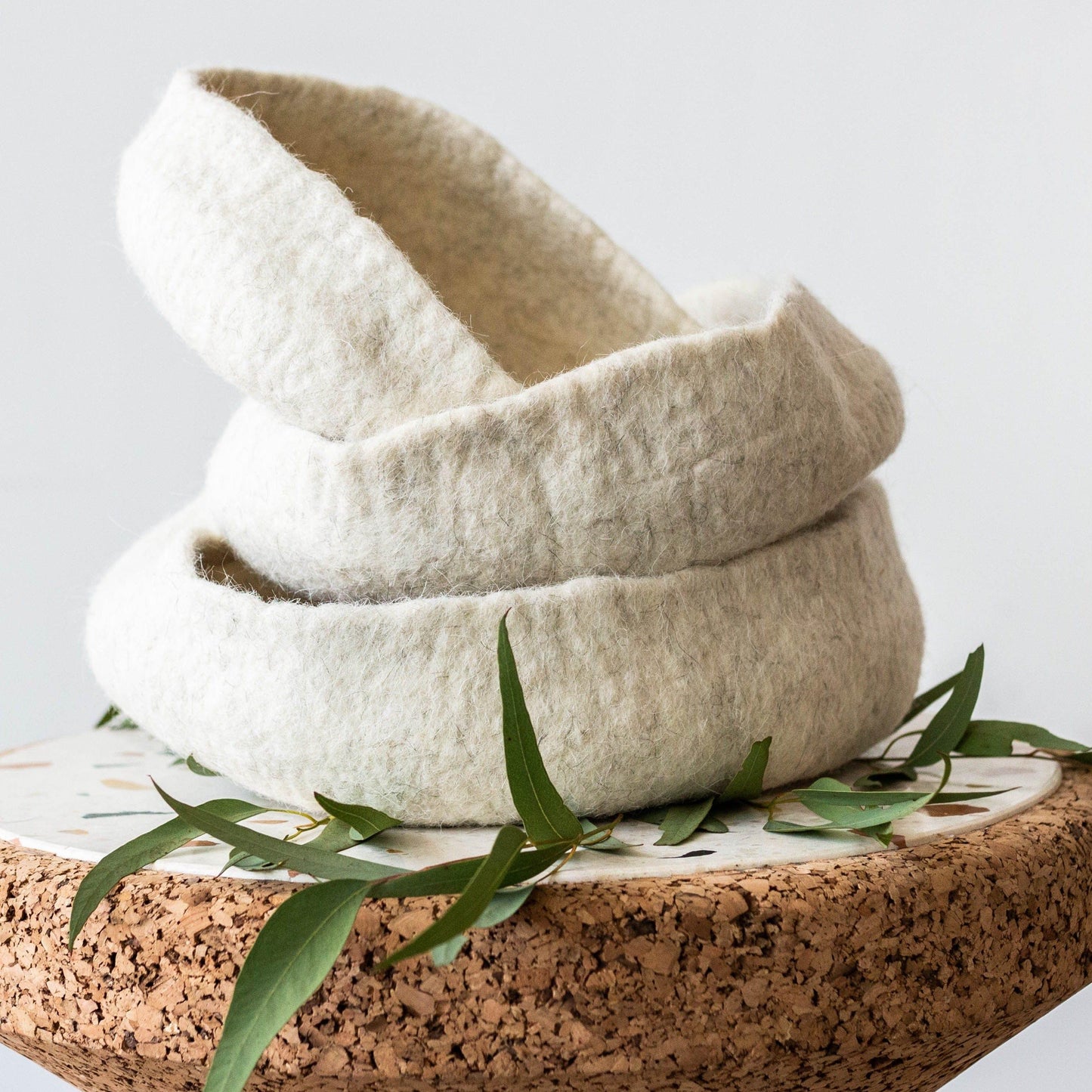 Natural White Hand Felted Nesting Bowls