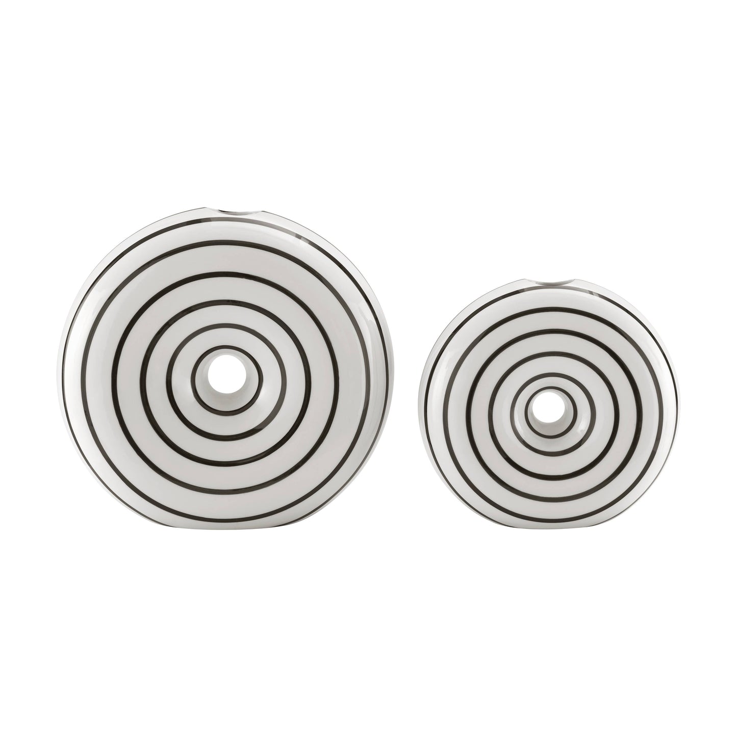 Etta Glossy Ceramic Black White Striped Round Donut Vase Set