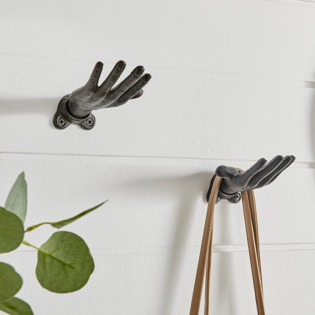 "Palms Up" Dark Brown Cast Iron Wall Hook Set of 2