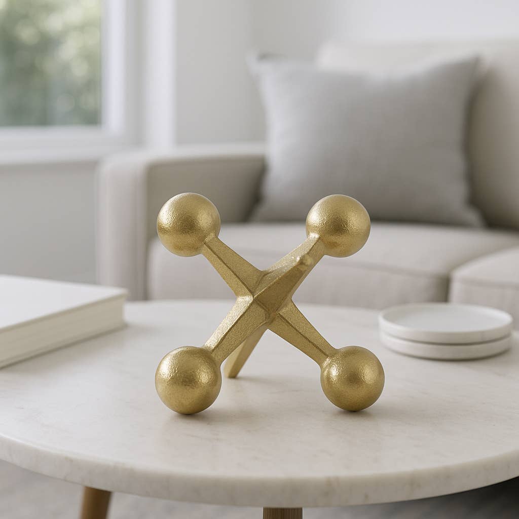 Metal Modern Jacks Decorative Sculpture - Gold, 5 in.