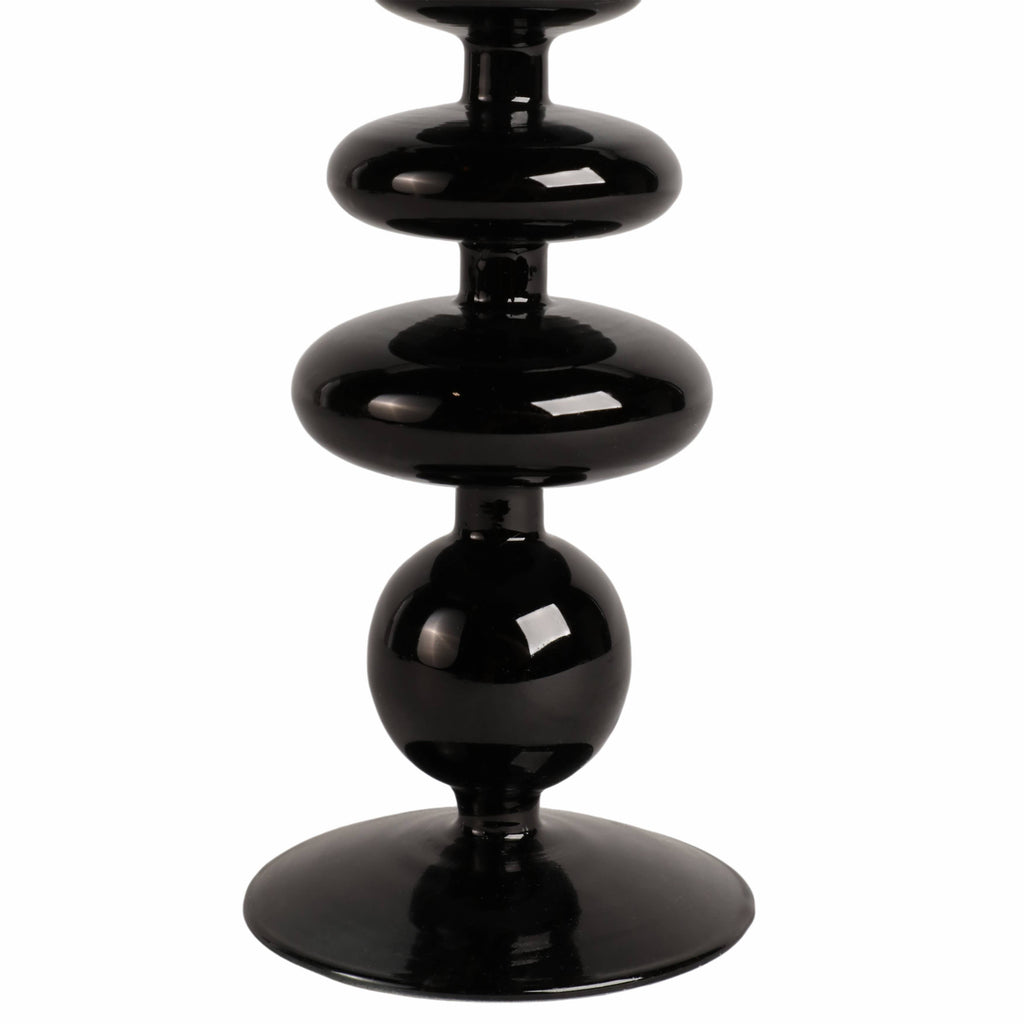 Glass Vintage Bubble Taper Candle Holder - Black, 11 in.