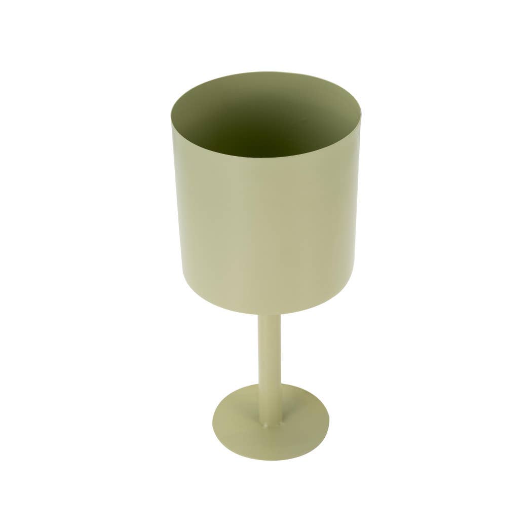 Metal Cylindrical Planter Pot on Round Base - Green, 6 in.