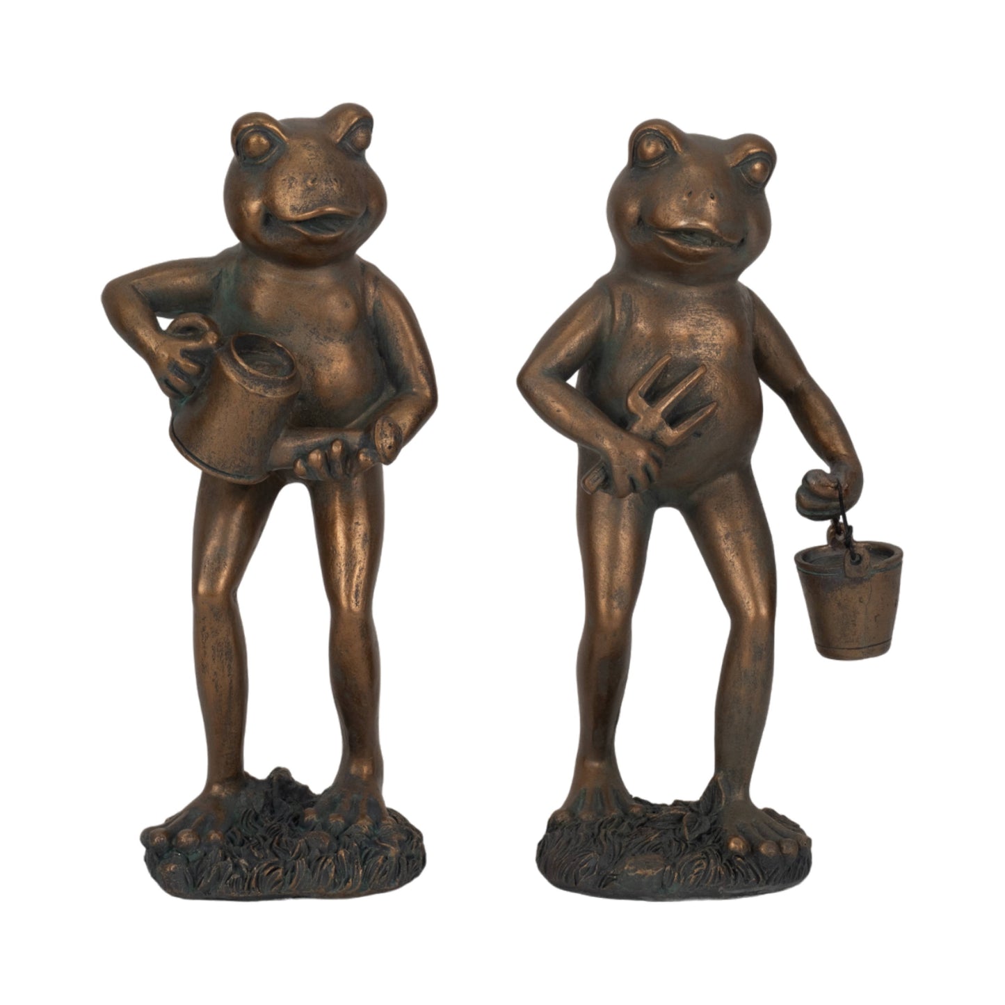 Resin Frog and Watering Can Garden Statue - Bronze, 10 in.