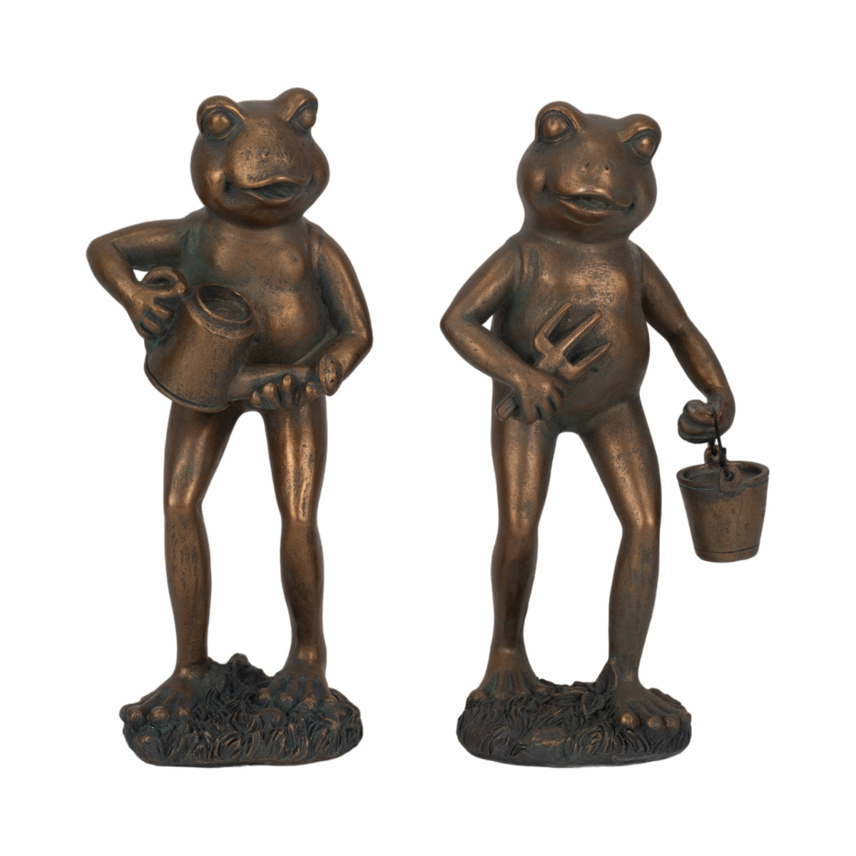 Resin Frog and Watering Can Garden Statue - Bronze, 10 in.