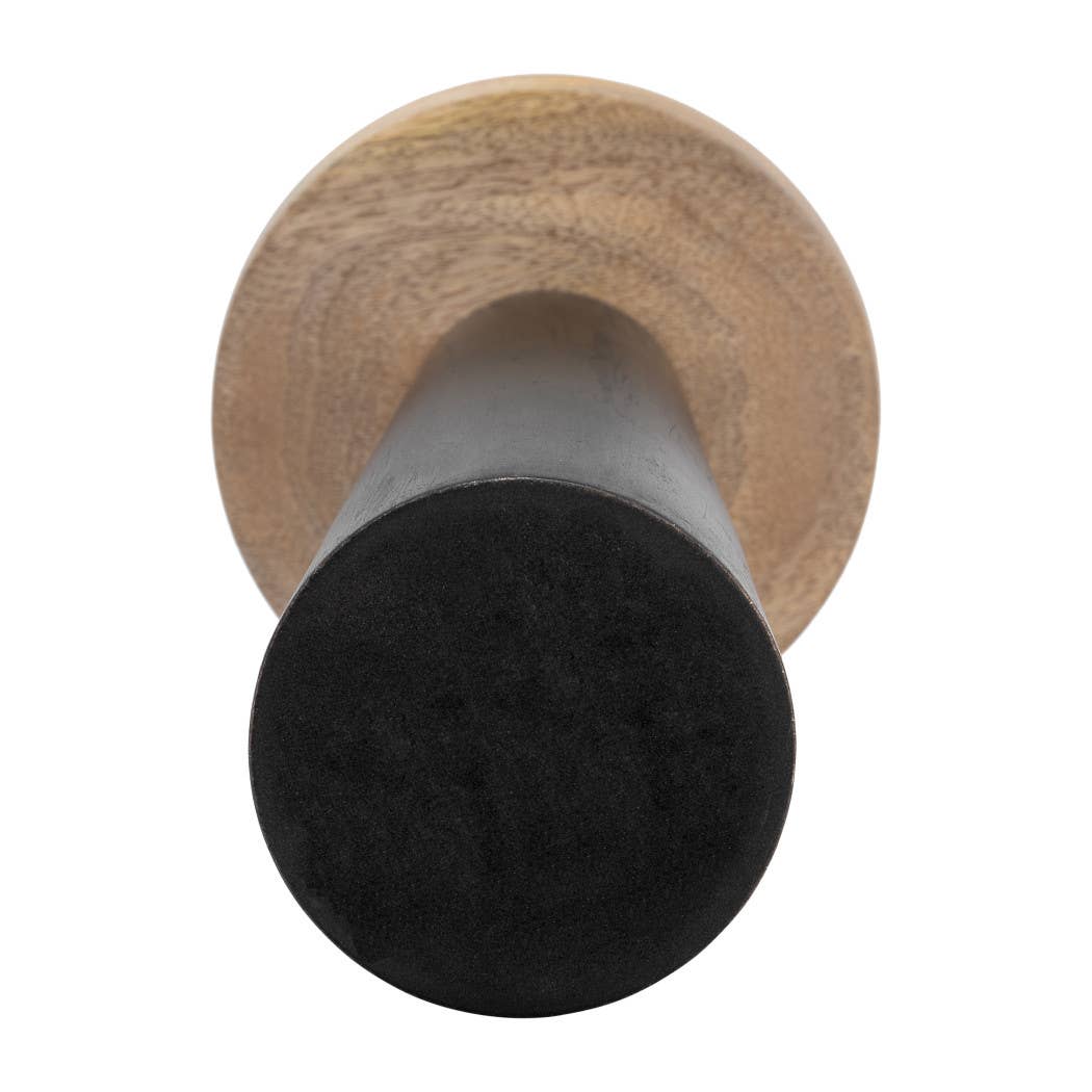 Wood Flat Pillar Candle Holder Stand - Black/Natural, 12 in.