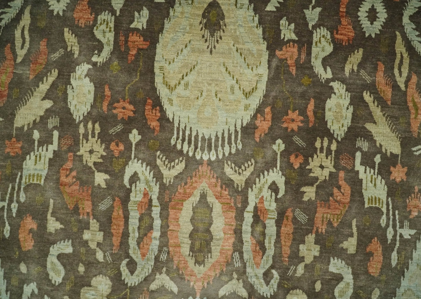 10x10 Round Fine Hand Knotted Green, Rust and Olive Traditional Vintage Persian Style Antique Wool Rug | AGR47