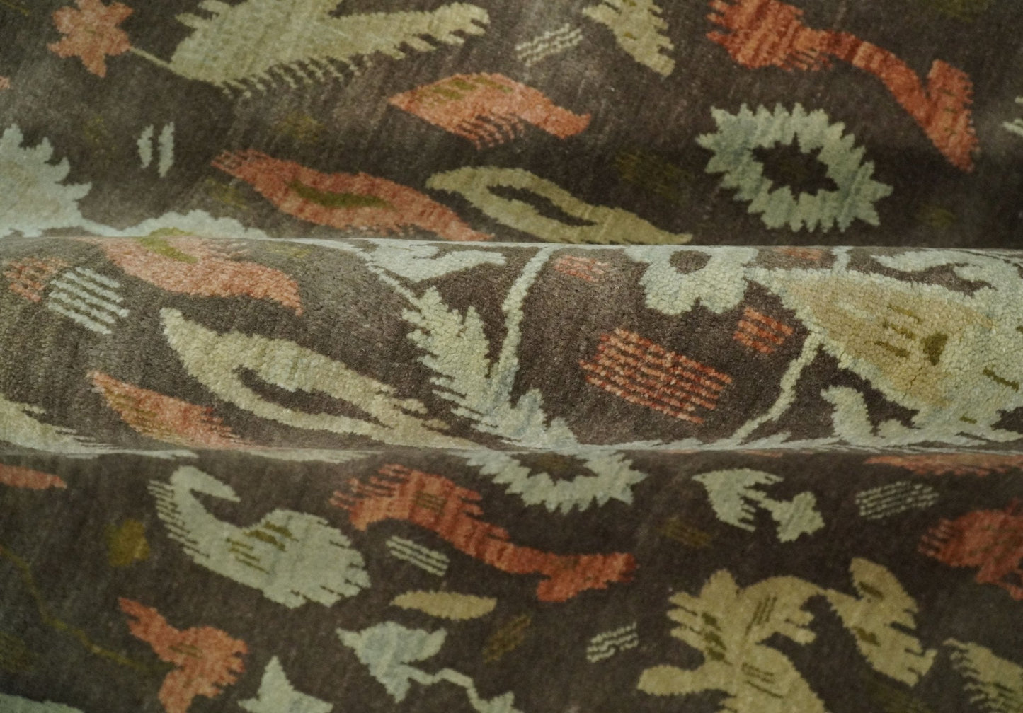 10x10 Round Fine Hand Knotted Green, Rust and Olive Traditional Vintage Persian Style Antique Wool Rug | AGR47