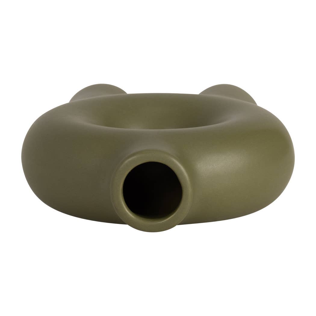 Ceramic Donut Footed Decorative Vase - Green, 7 in.