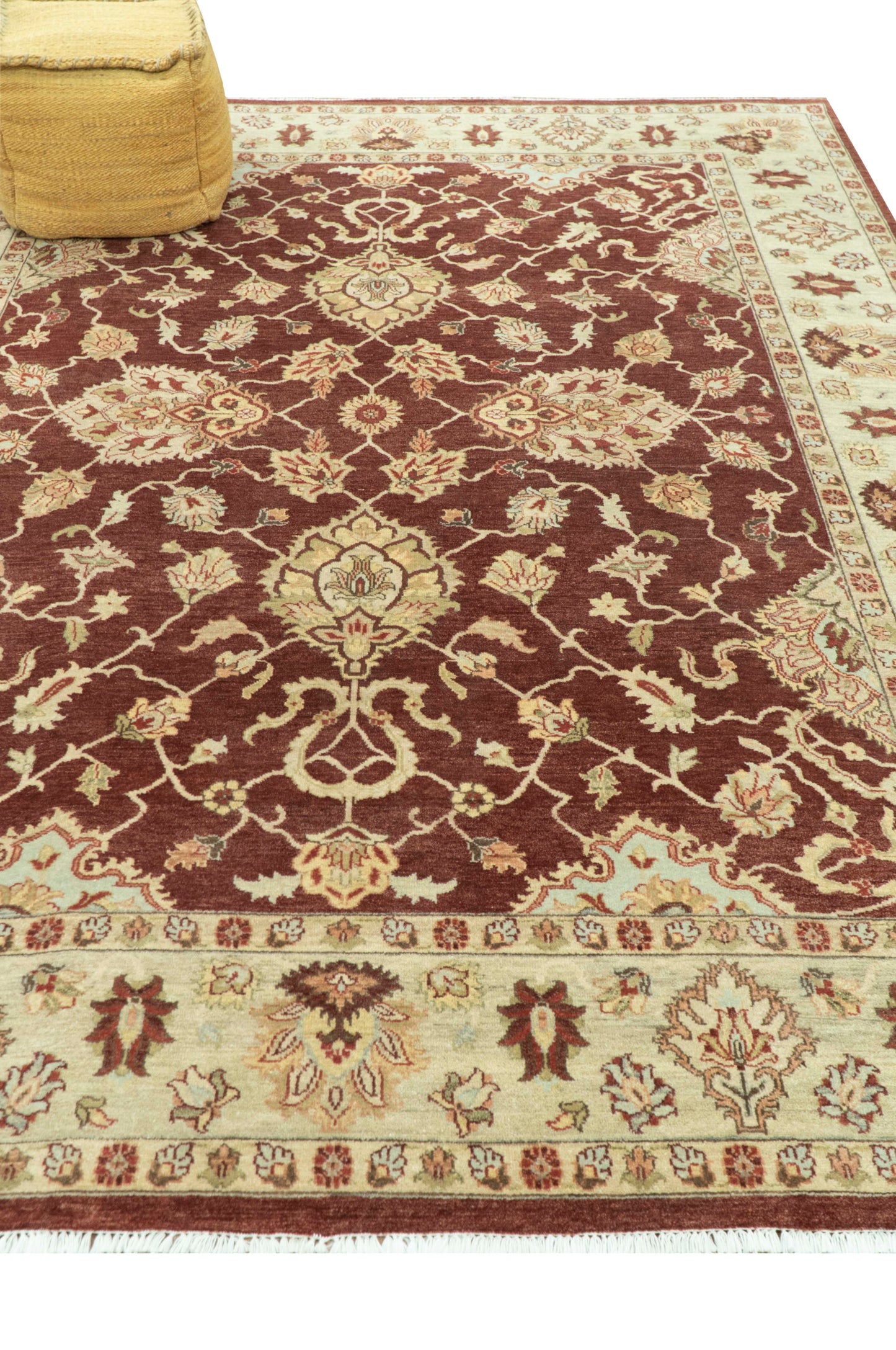 8X10 Fine Hand Knotted Rust And Gold Traditional Design Wool Rug