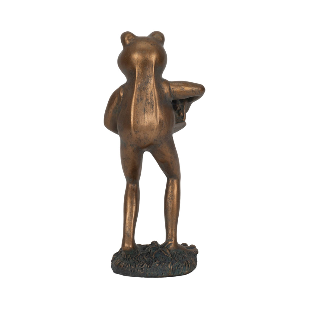 Resin Frog and Watering Can Garden Statue - Bronze, 10 in.