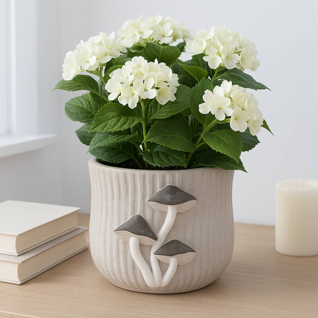 Ceramic Handcrafted Mushroom Applique Planter - Gray, 6 in.