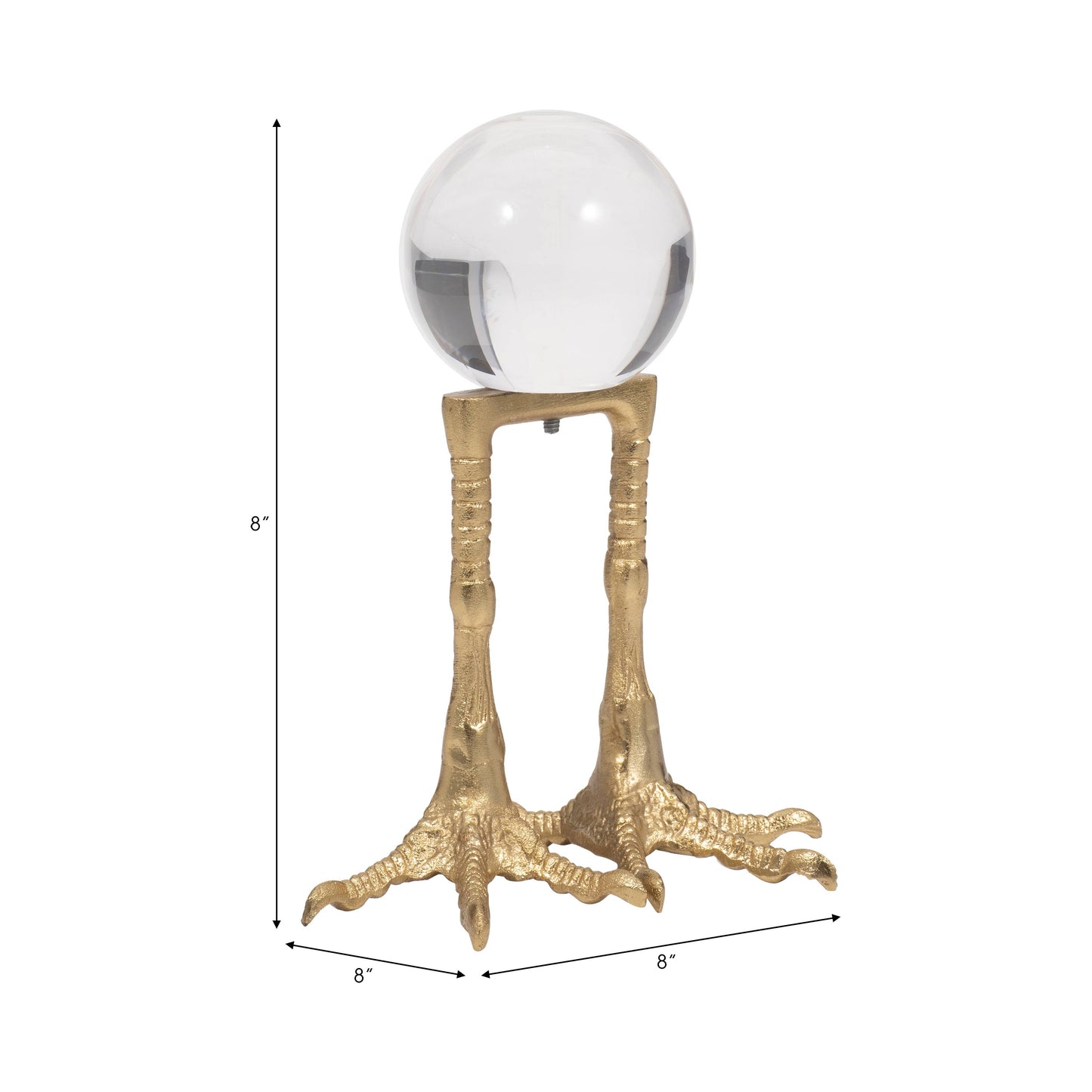Metal Bird Feet Holding Acrylic Ball Figurine - Gold, 8 in.