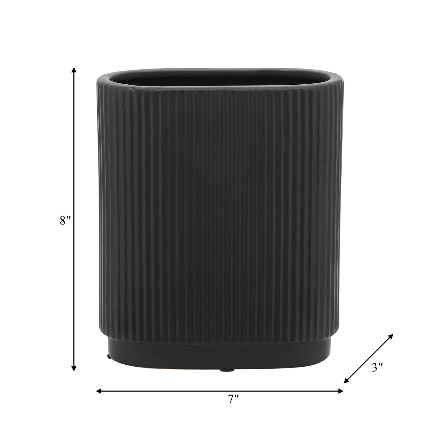Ceramic Modern Ridged Decorative Vase - Black, 8 in.
