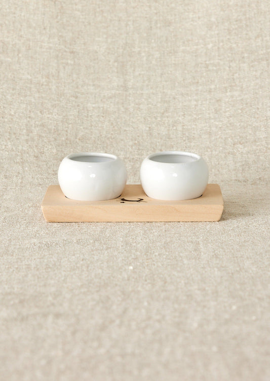 Dipping & Spice Wooden and Ceramic Bowl Pair