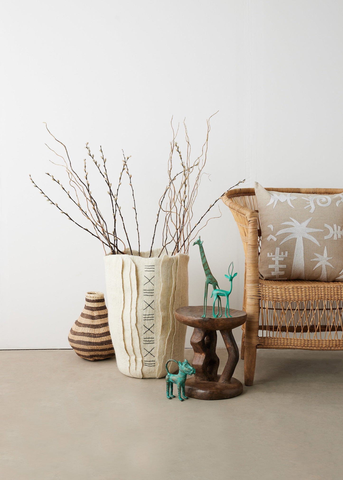 Zulu Hand-Felted Ivory Wool Floor Vase