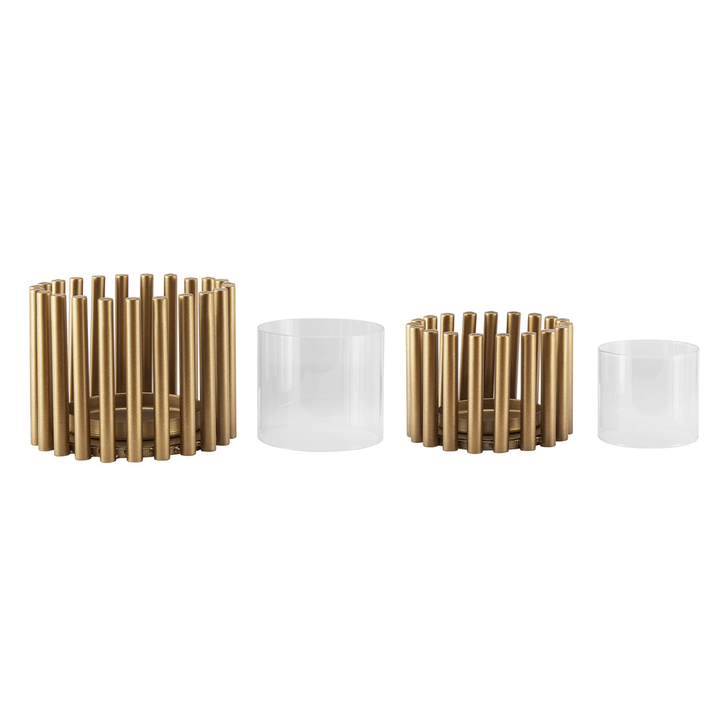 Pela Pillar Ring Warm Gold Modern Candle Holders - Set of 2