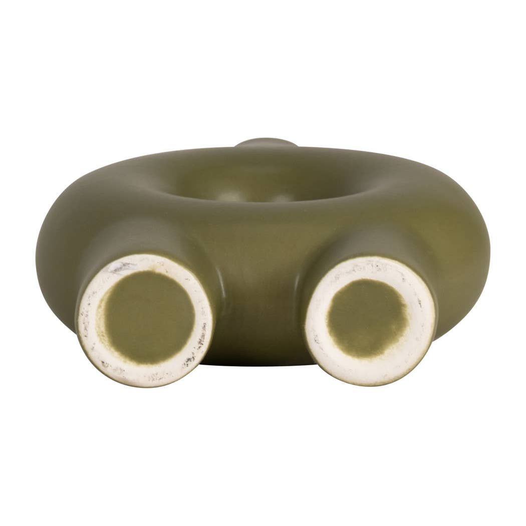 Ceramic Donut Footed Decorative Vase - Green, 7 in.