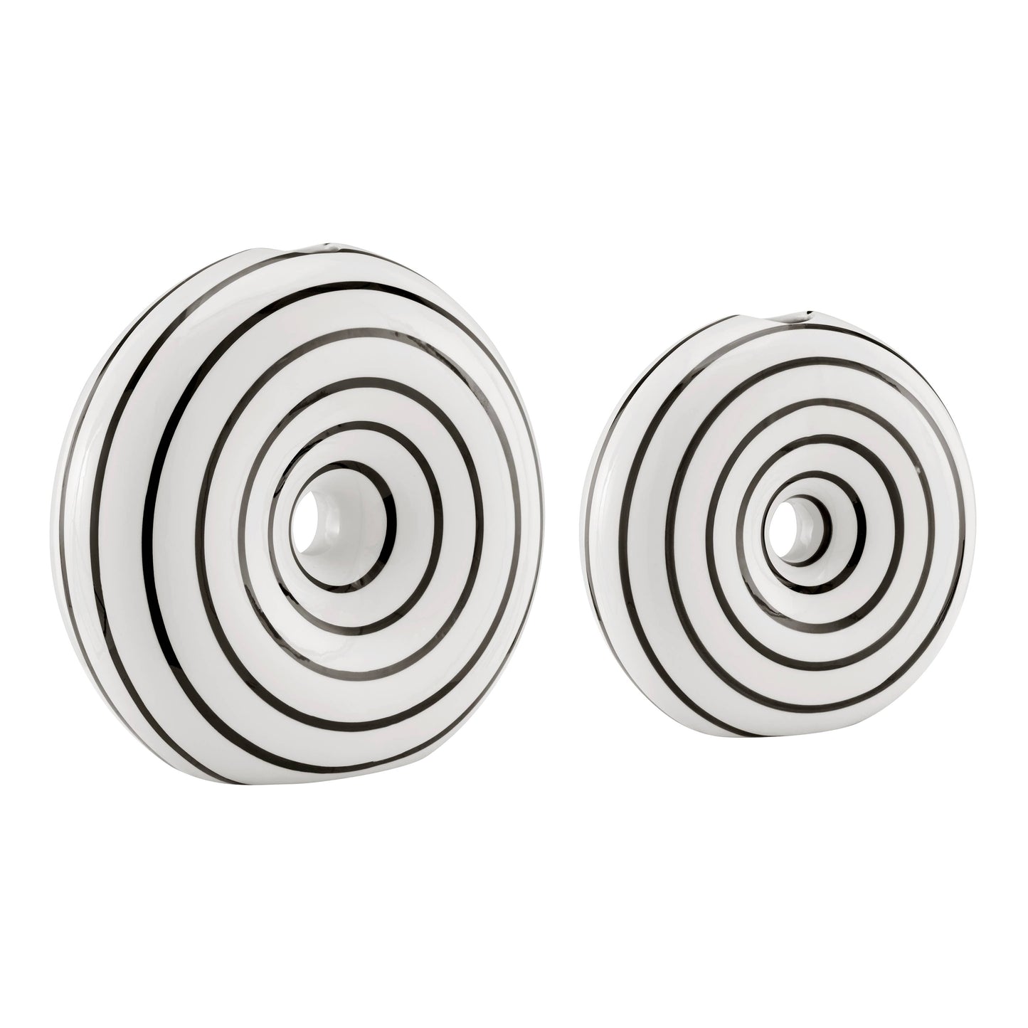 Etta Glossy Ceramic Black White Striped Round Donut Vase Set