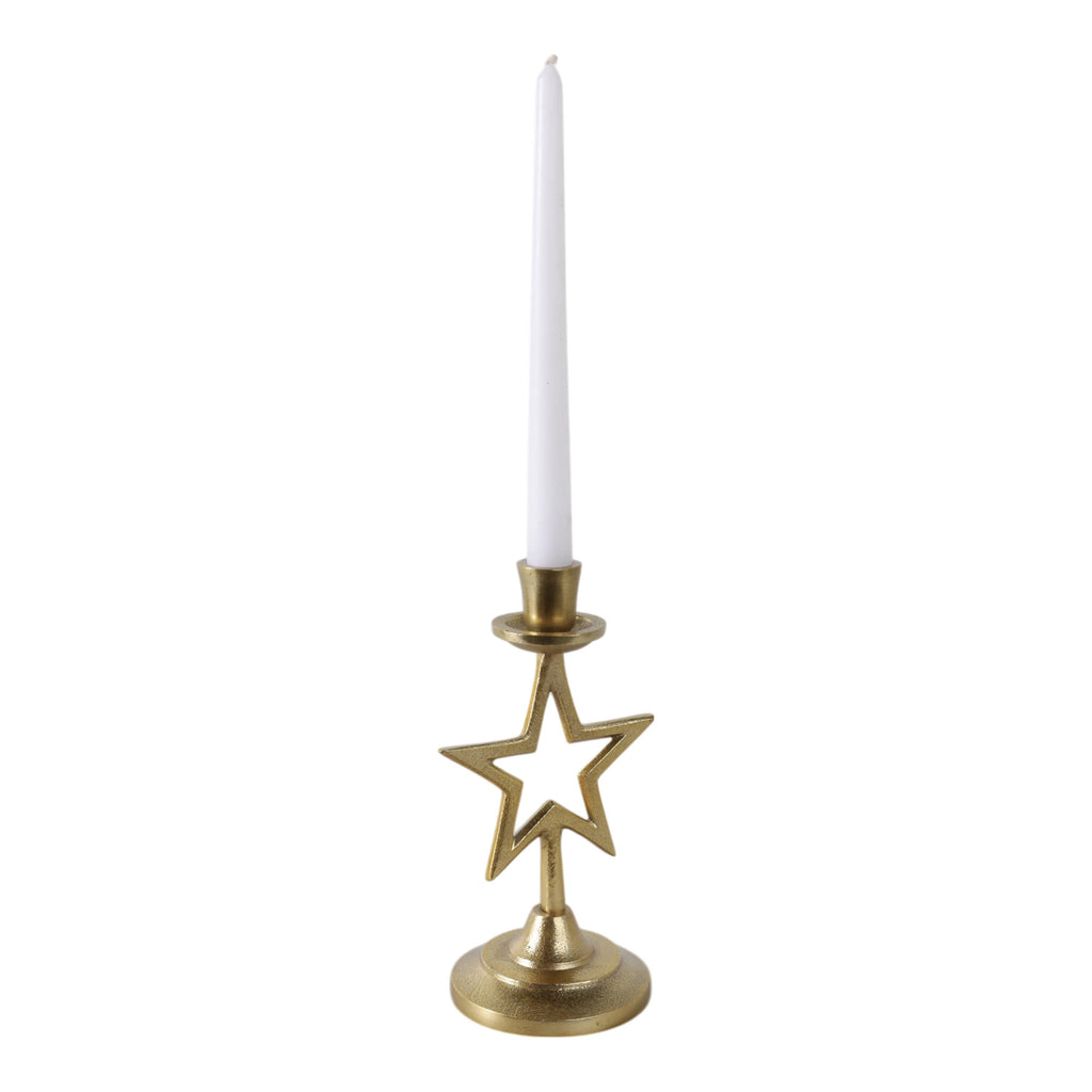 Aluminum Boho Cut-Out Star Taper Holder - Gold, 9 in.
