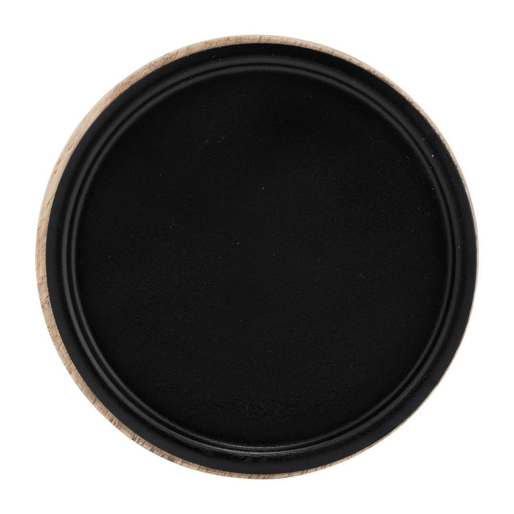 Wood Flat Pillar Candle Holder Stand - Black/Natural, 12 in.
