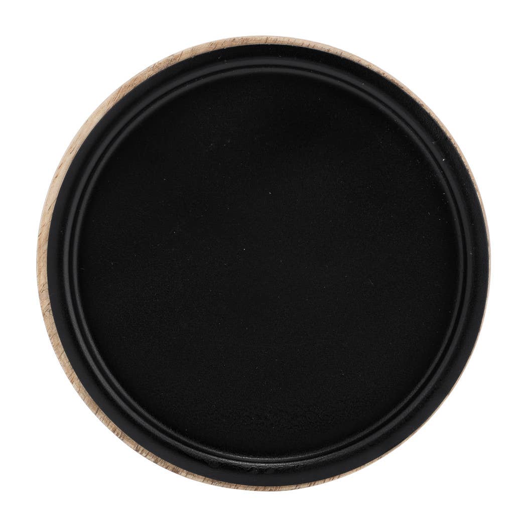 Wood Flat Pillar Candle Holder Stand - Black/Natural, 12 in.