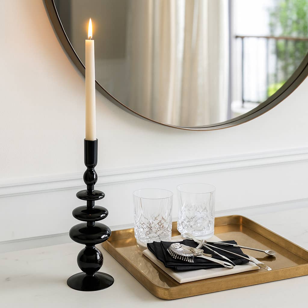 Glass Vintage Bubble Taper Candle Holder - Black, 11 in.