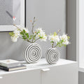 Etta Glossy Ceramic Black White Striped Round Donut Vase Set