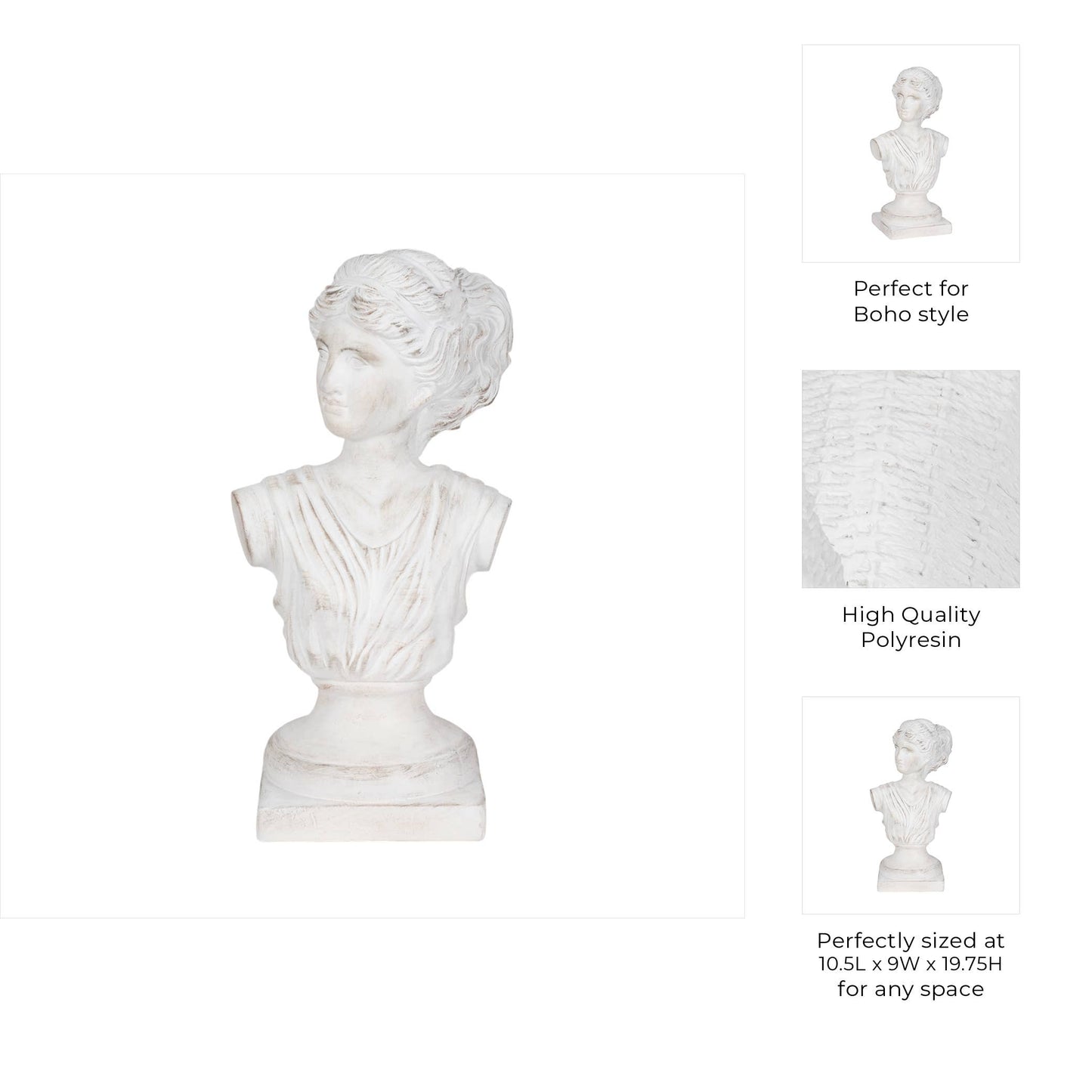 Resin Grecian Venus Bust Sculpture Decor - White, 20 in.