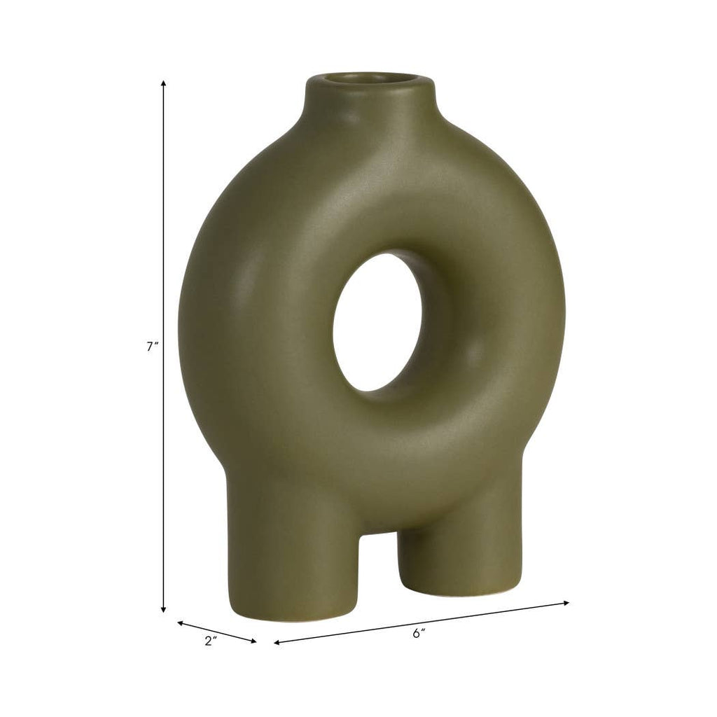 Ceramic Donut Footed Decorative Vase - Green, 7 in.
