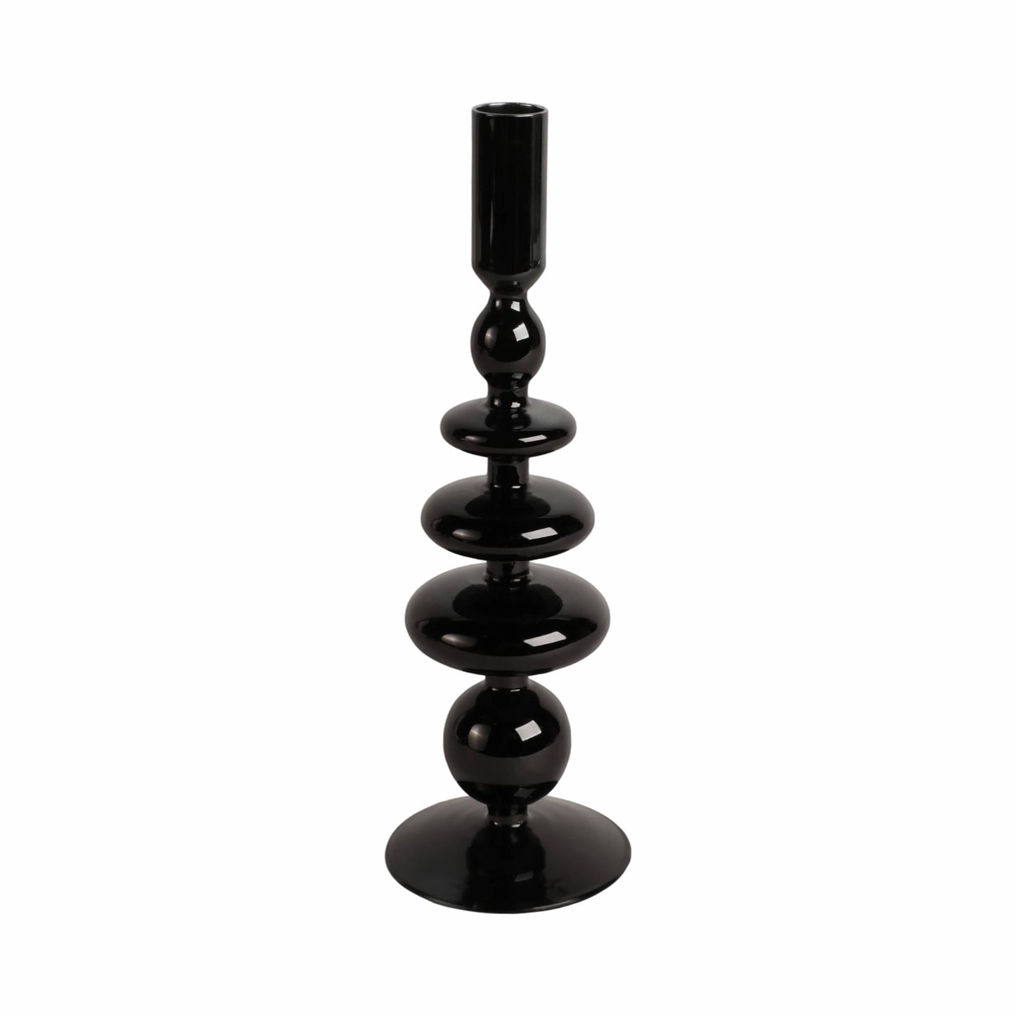 Glass Vintage Bubble Taper Candle Holder - Black, 11 in.