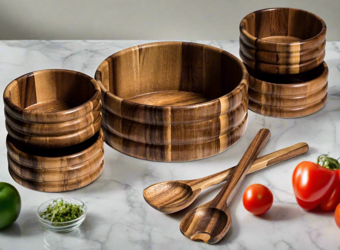 Large Salad Bowl with Servers and 4 Individuals - 330B7