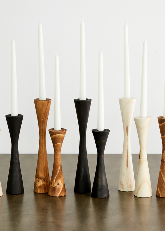 Geo Tapered Wooden Candlestick Holder