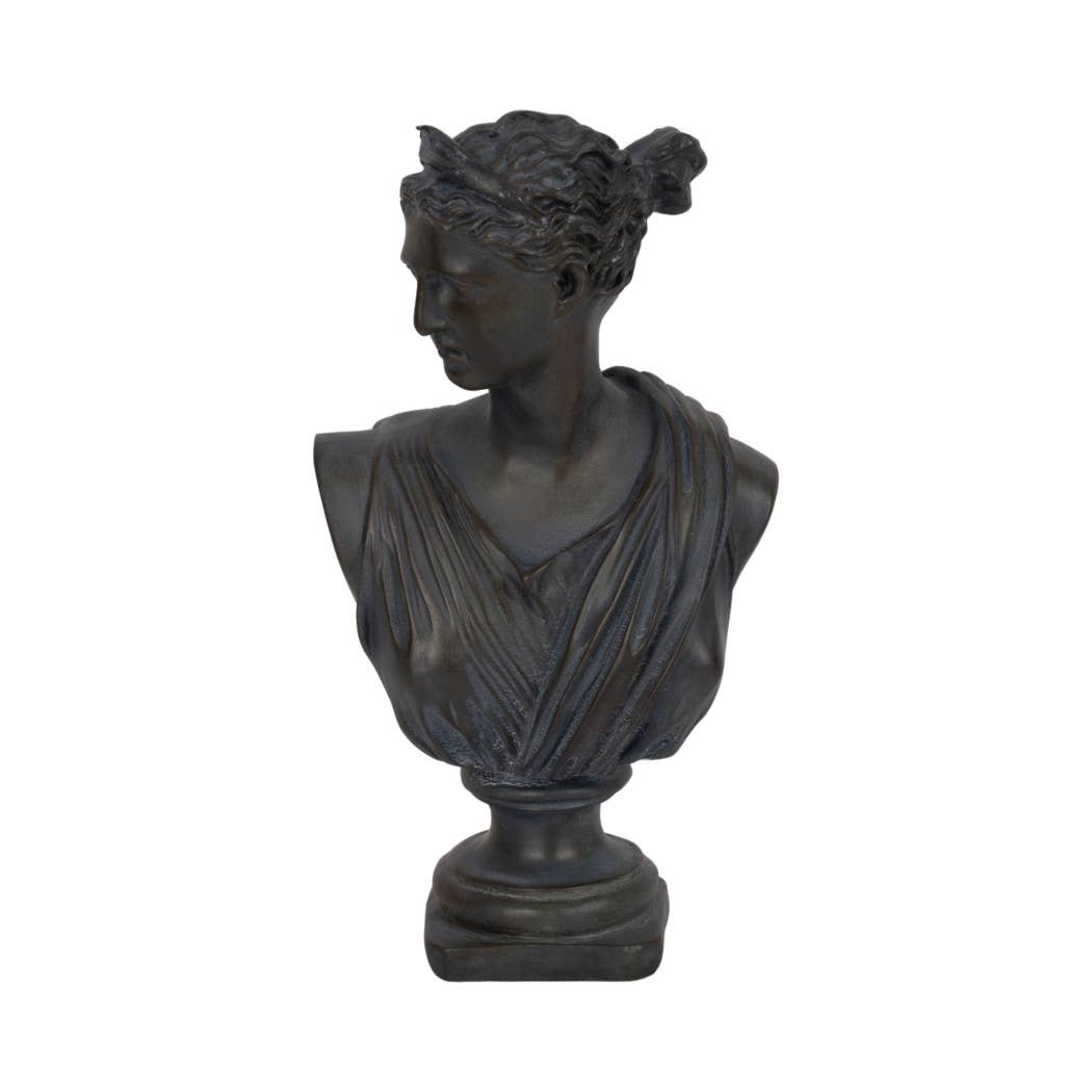 Resin Grecian Bust Distressed Sculpture - Bronze, 12 in.