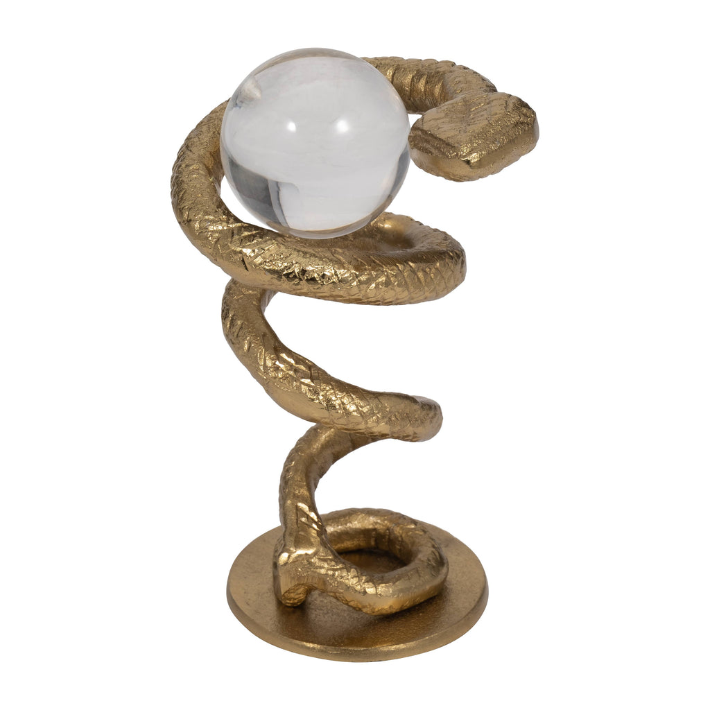 Metal Snake Coil with Acrylic Ball Figurine - Gold, 7 in.