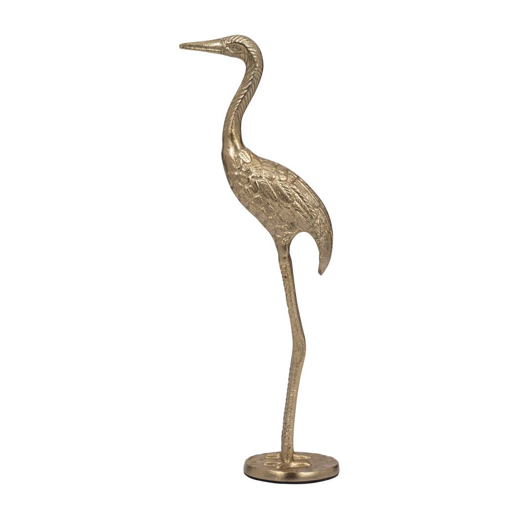 Metal Standing Crane Gleaming Finish Figurine - Gold, 16 in.
