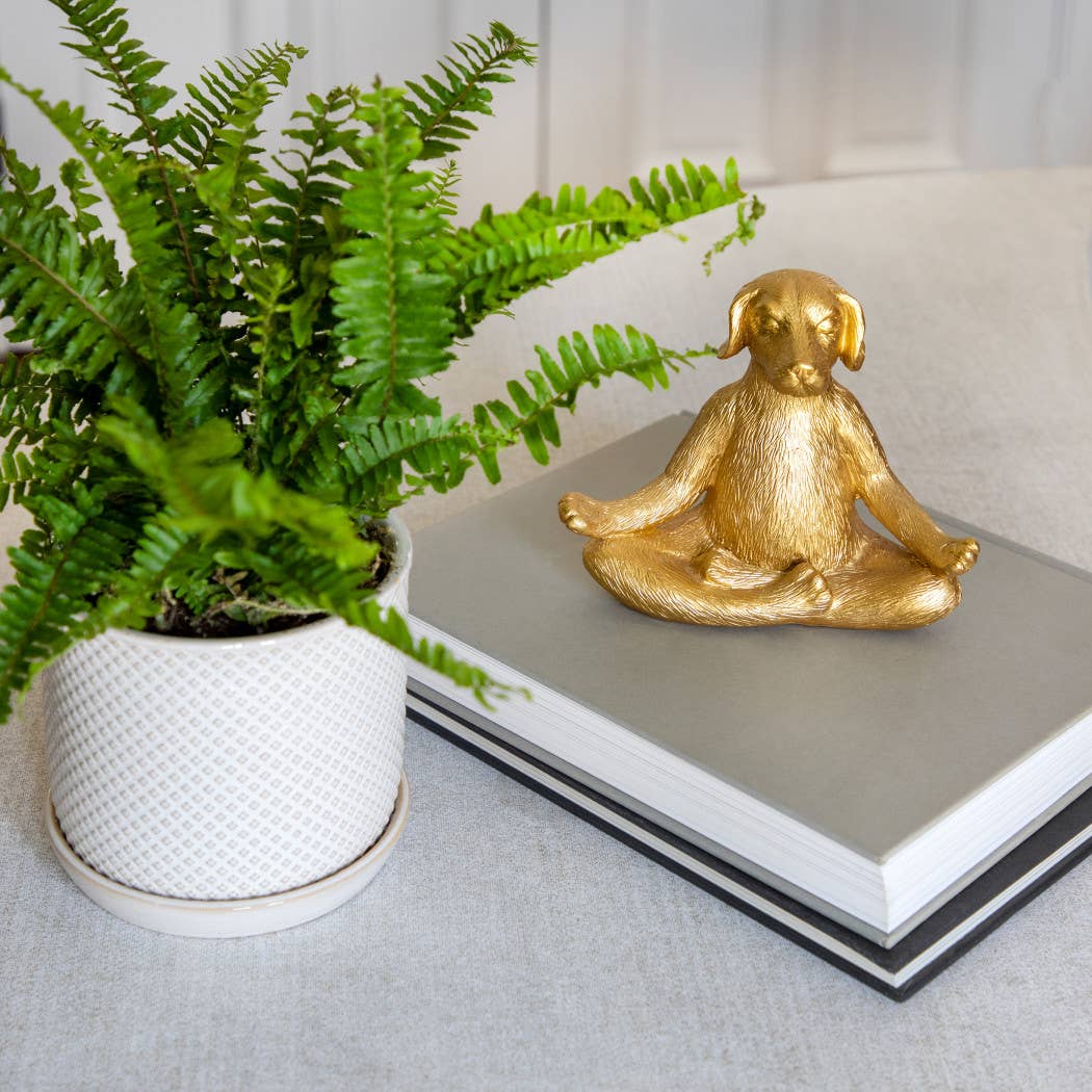 Resin Textured Meditating Dog Figurine - Gold, 6 in.