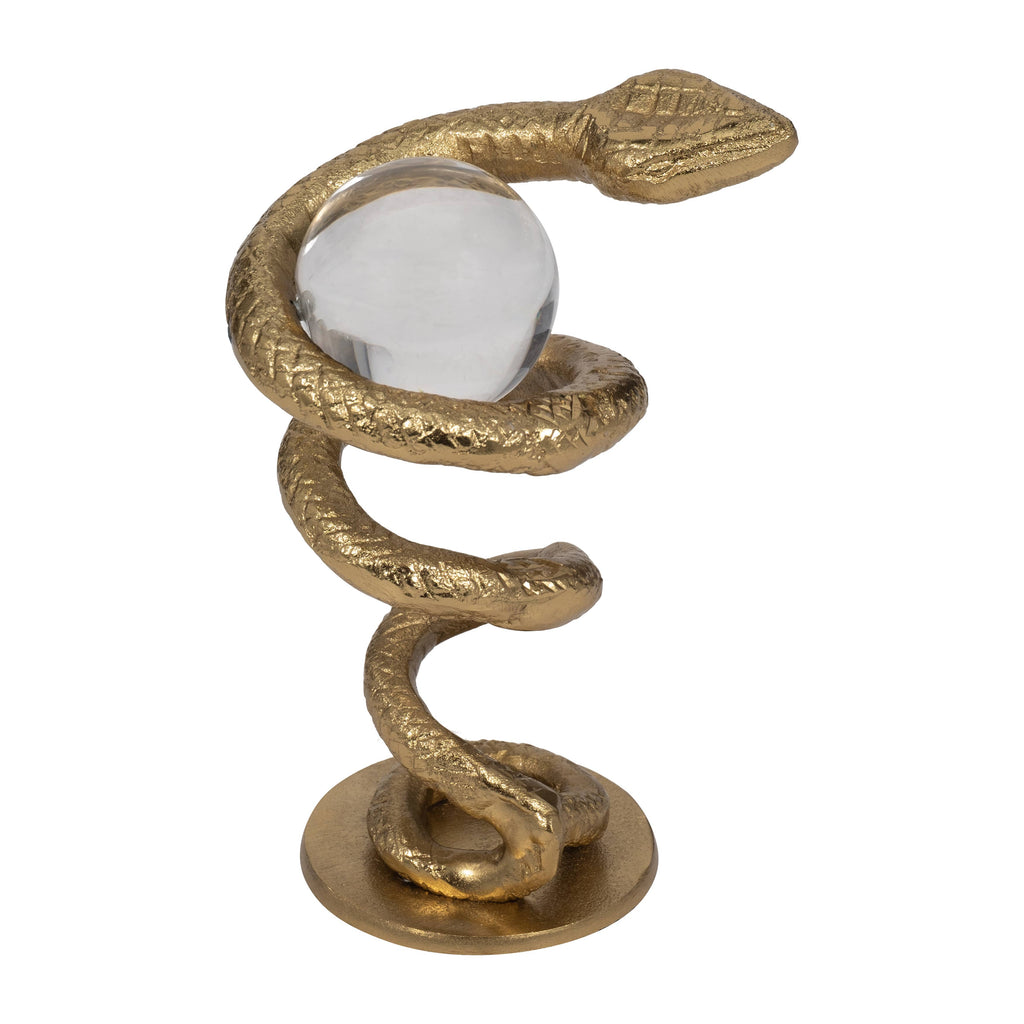 Metal Snake Coil with Acrylic Ball Figurine - Gold, 7 in.