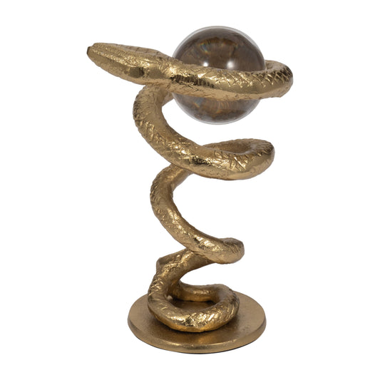 Metal Snake Coil with Acrylic Ball Figurine - Gold, 7 in.