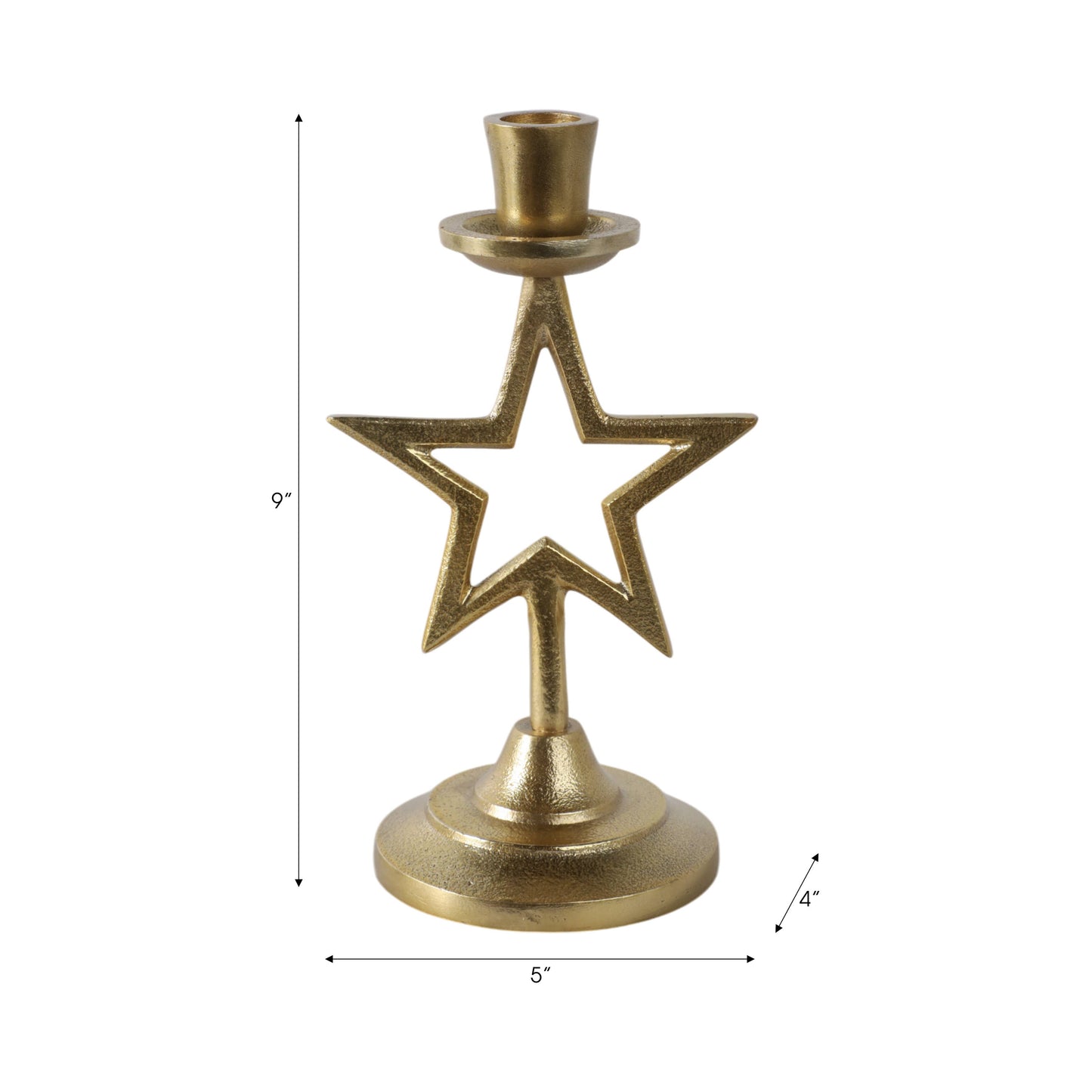 Aluminum Boho Cut-Out Star Taper Holder - Gold, 9 in.