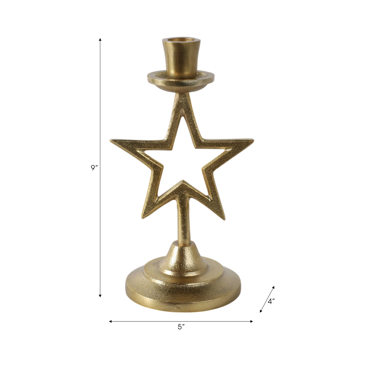 Aluminum Boho Cut-Out Star Taper Holder - Gold, 9 in.