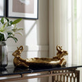 Resin Two Elephant Figurines Holding Bowl - Gold, 14 in.
