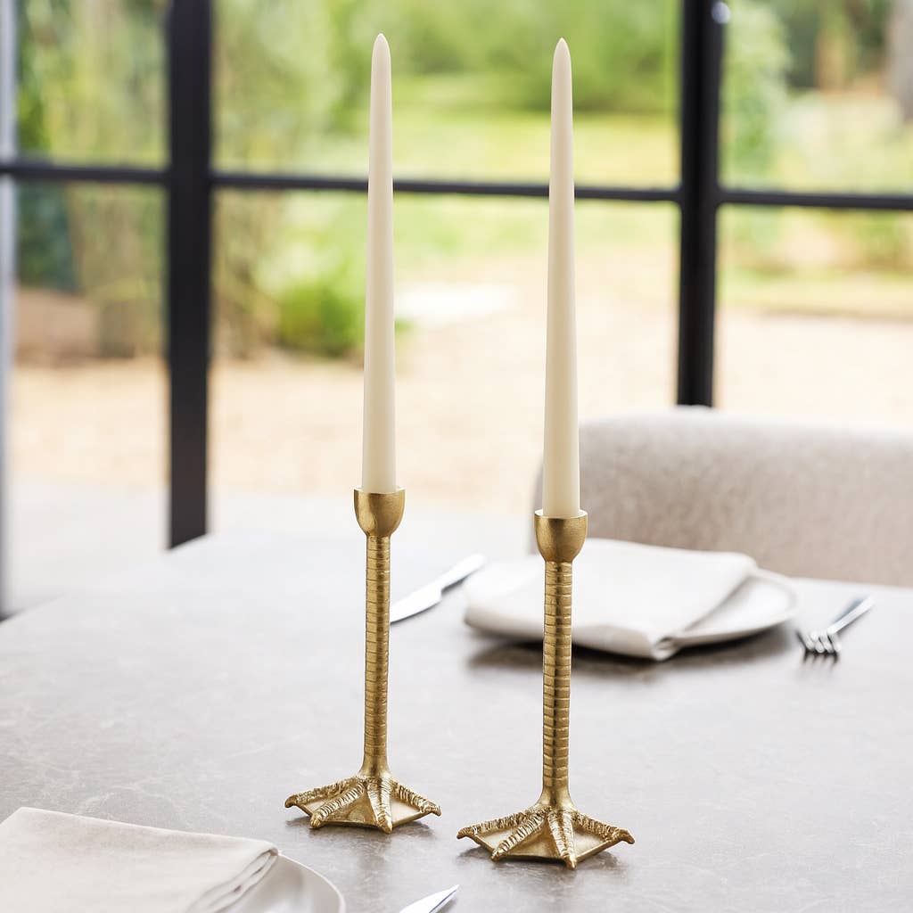 Metal Bird Legs Taper Candle Holders Set of 2 - Gold, 9 in.