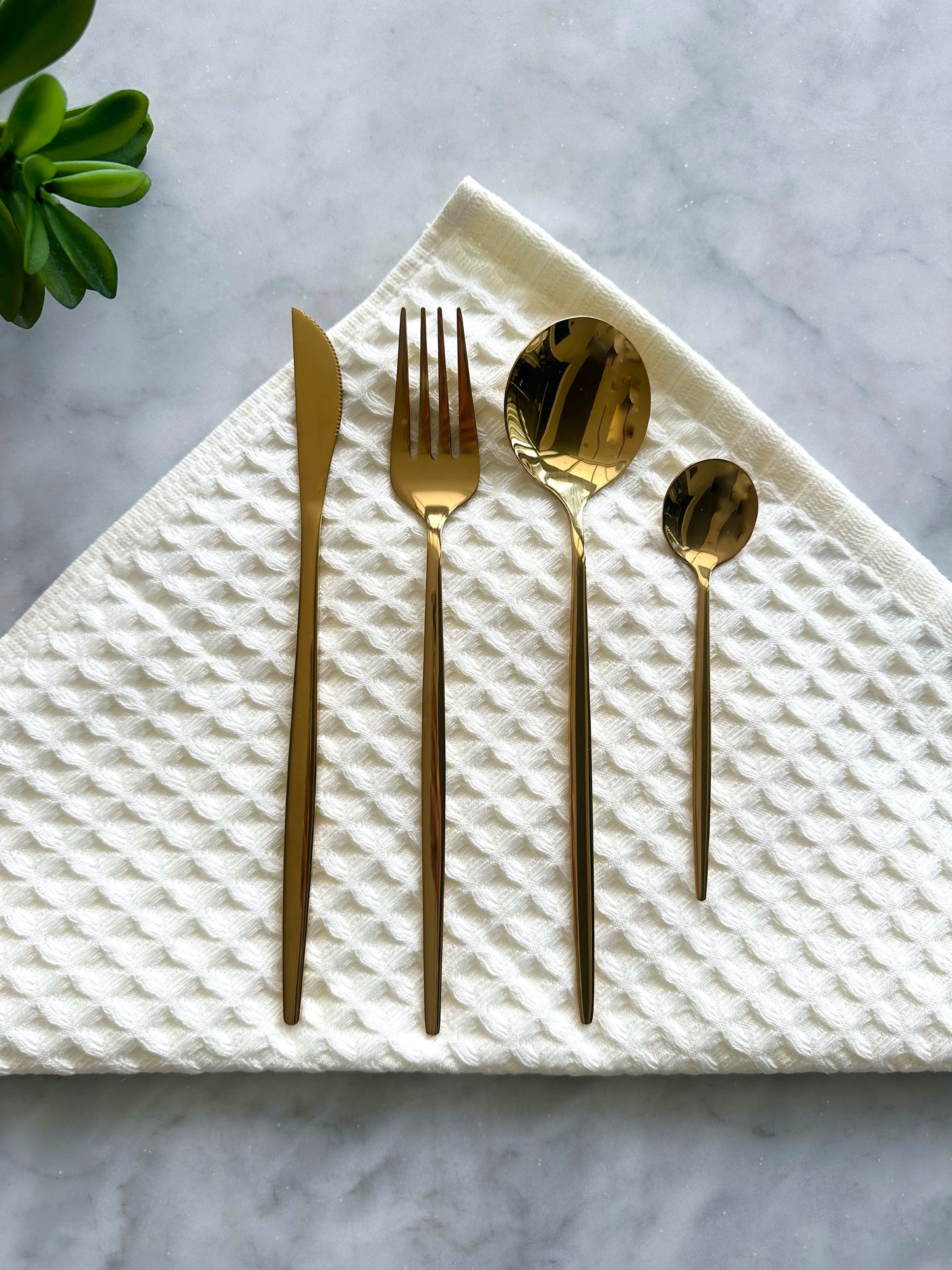 Modern Sleek Gold Flatware, Set of 16